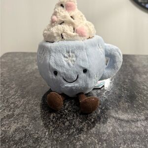NWT Amusable Jellycat Hot Chocolate Blue Plush Mug with Whipped Cream Top